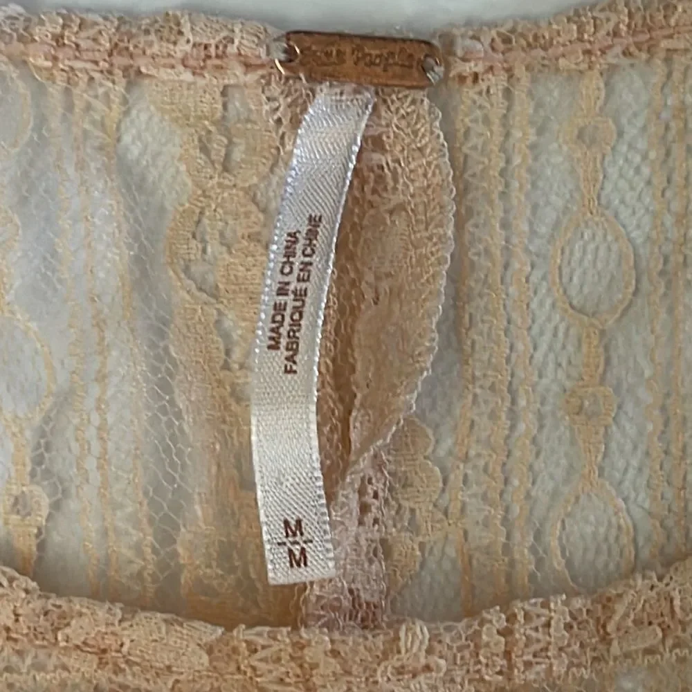 Free People Peach Tea Lace Sheer Oversized Split Back Top